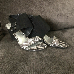 IMPO Size 7.5 Black Faux Suede/Snake Print Wedge Sandals